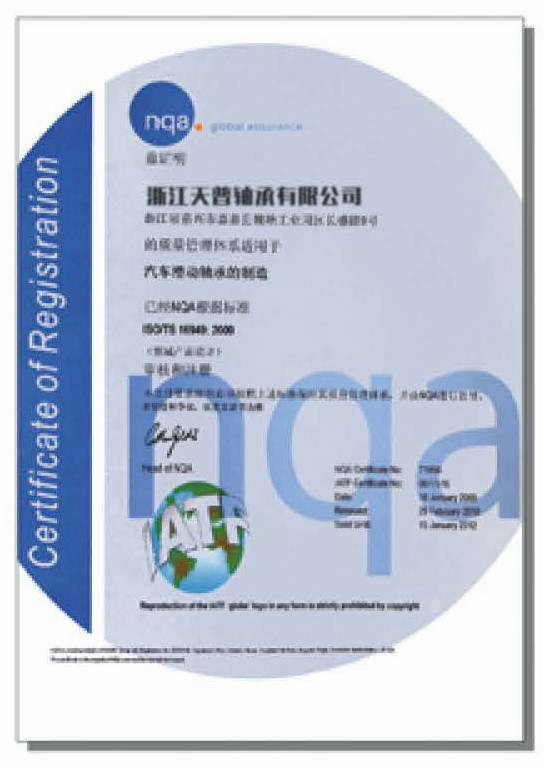 Porcellana ZHEJIANG TOP BEARINGS CO., LTD. Certificazioni